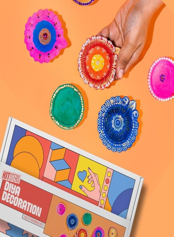 KITSTERS DIY Diya Decoration Kit | Design Diyas for Festivals - Diwali | Poster Paint - Paintbrush - Mirrors - Rhinestones | Gifting Items | Activity Kids & Adults | Detailed Video Workshop Included - Image 1